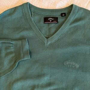 Callaway Golf Sport Sweater Pullover V Neck Knit Cotton Long Sleeve Green XL